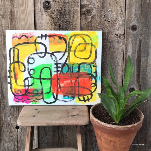 Bright and Colorful Abstract Original Painting, 16"x20" - Picture 2 of 9